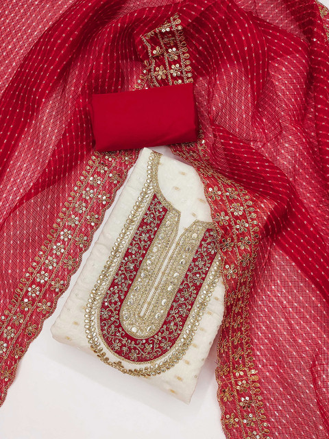 Panzora Floral Embroidered Sequinned Chanderi Silk Unstitched Dress Material - Image 2