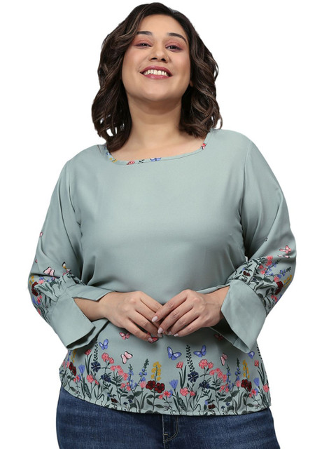 Instafab Plus Women Printed Boat Neck Plus Size Top