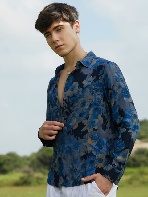 Campus Sutra Men Relaxed Fit Spread Collar Floral Printed Cotton Casual Shirt - Image 3