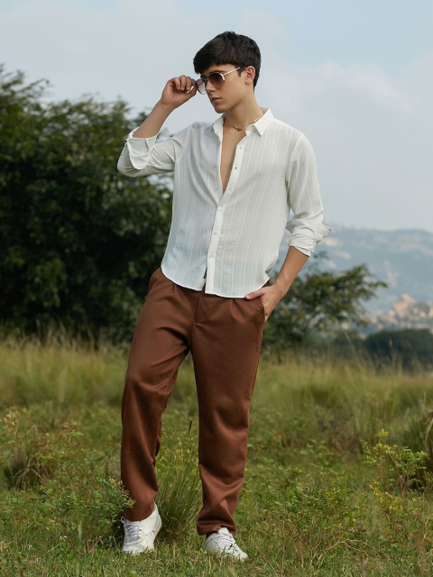 Campus Sutra Men Relaxed Fit Spread Collar Textured Cotton Casual Shirt - Image 6