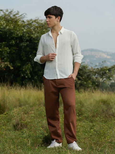 Campus Sutra Men Relaxed Fit Spread Collar Textured Cotton Casual Shirt - Image 5