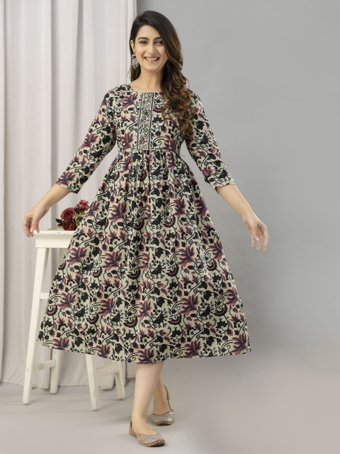 FrionKandy Women Floral Printed Cotton Maternity Maxi Dress