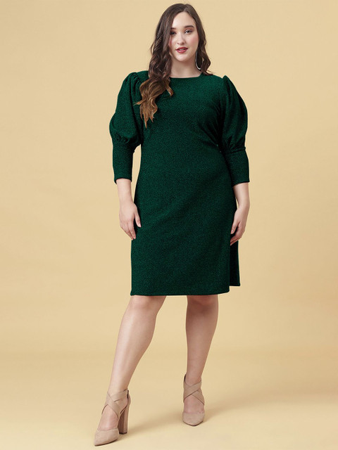 Curvy Lane Women Plus Size Cuffed Sleeve Sheath Dress