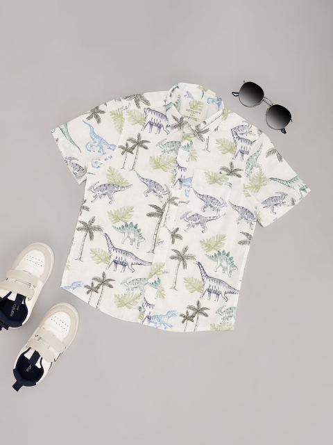 Pantaloons Junior Boys Spread Collar Conversational Printed Cotton Casual Shirt