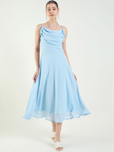 aayu Women Cowl Neck Fit & Flare Midi Dress