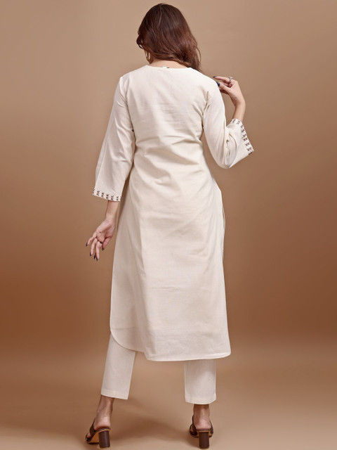 Tikhi Imli Embroidered V-Neck Three-Quarter Sleeves Linen Tunic With Trouser - Image 5