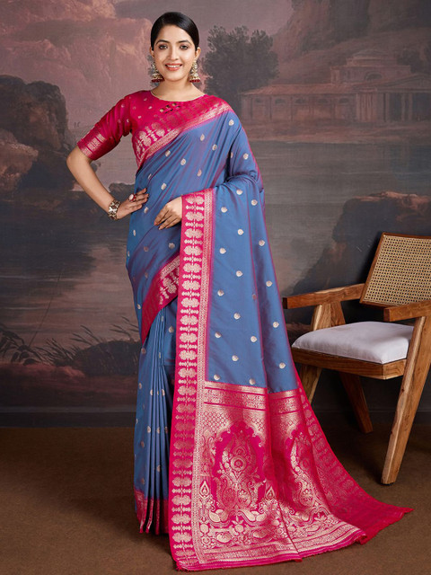 House of Pataudi Woven Design Zari Saree With Blouse Piece