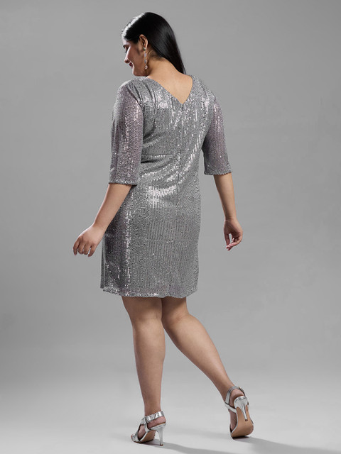 Style Quotient Sequin Embellished Plus Size A-Line Above Knee Dress - Image 4