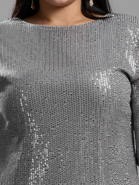 Style Quotient Sequin Embellished Plus Size A-Line Above Knee Dress - Image 2