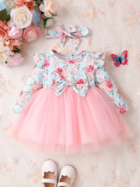 Miss & Chief Floral Print Net A-Line Dress
