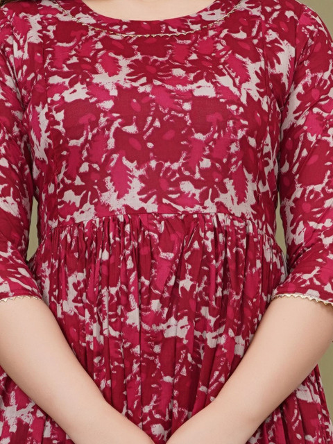 Pristyle Floral Printed Pleated Round Neck Maternity Anarkali Kurta - Image 2