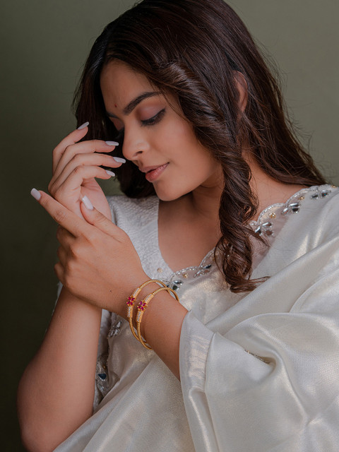 Zeraki Jewels Malini Set Of 2 Gold-Plated Stone Studded Bangles