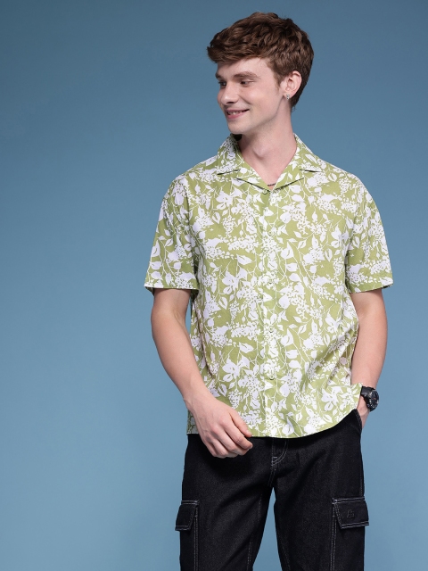HERE&NOW Pure Cotton Floral Printed Drop-Shoulder Sleeves Relaxed Fit Casual Shirt - Image 3