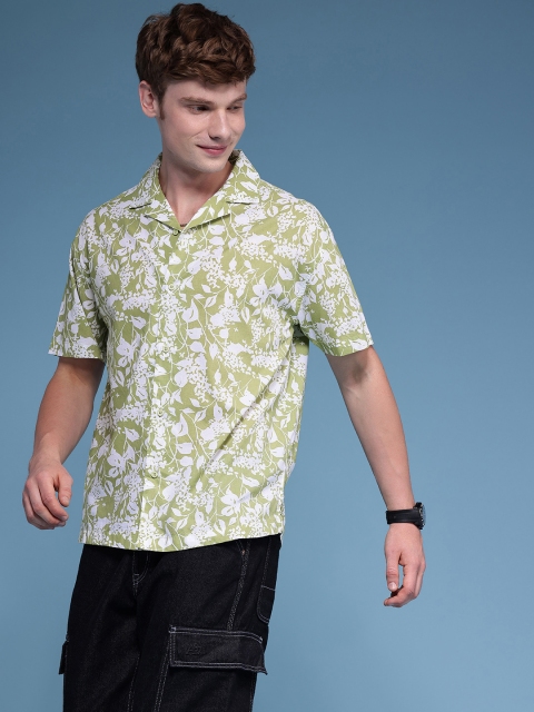 HERE&NOW Pure Cotton Floral Printed Drop-Shoulder Sleeves Relaxed Fit Casual Shirt - Image 4