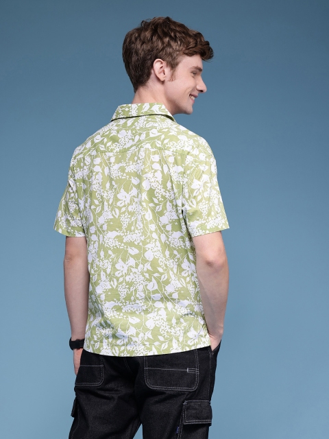 HERE&NOW Pure Cotton Floral Printed Drop-Shoulder Sleeves Relaxed Fit Casual Shirt - Image 5