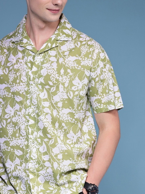 HERE&NOW Pure Cotton Floral Printed Drop-Shoulder Sleeves Relaxed Fit Casual Shirt - Image 2