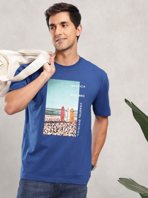 Nautica Graphic Printed Drop-Shoulder Sleeves Pure Cotton T-shirt