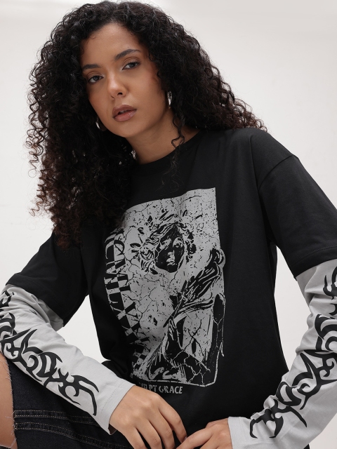 The Roadster Life Co. Graphic & Typography Print Pure Cotton Oversized T-shirt