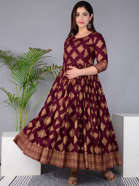 Pristyle Ethnic Motifs Printed Pleated Round Neck Maternity Anarkali Kurta - Image 4