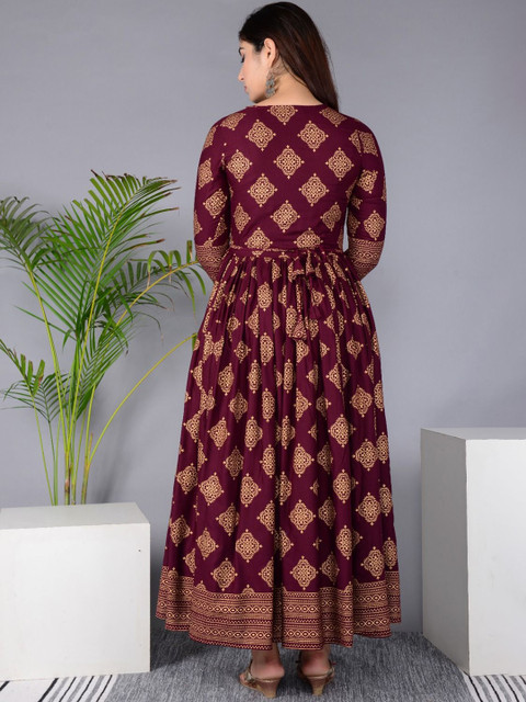 Pristyle Ethnic Motifs Printed Pleated Round Neck Maternity Anarkali Kurta - Image 5