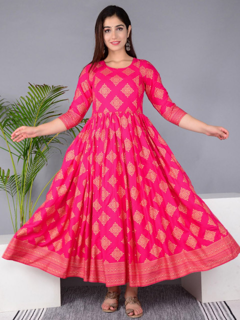 Pristyle Ethnic Motifs Printed Pleated Round Neck Maternity Anarkali Kurta