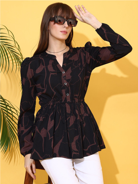 SHEETAL Associates Printed Mandarin Collar A-Line Top