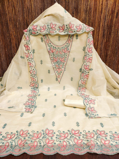 KALINI Floral Embroidered Chanderi Cotton Unstitched Dress Material - Image 3