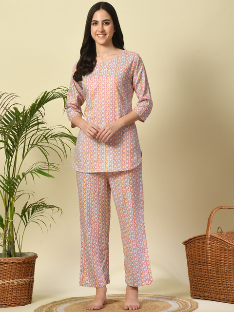 Dreambe Women Printed Pure Cotton Night suit