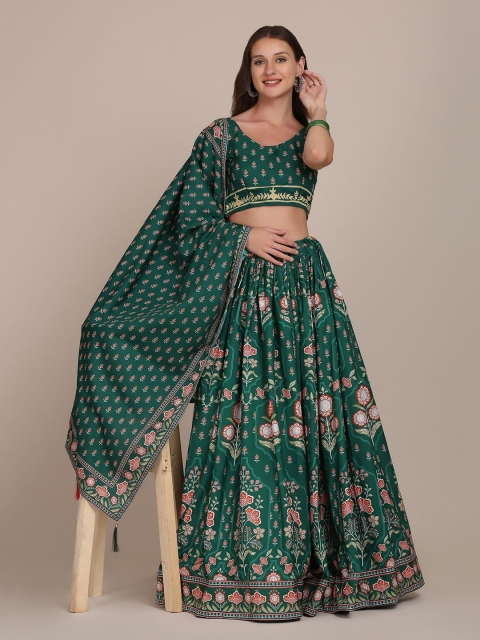 Warthy Ent Floral Printed Semi-Stitched Lehenga & Unstitched Blouse With Dupatta