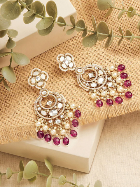 Zaveri Pearls Gold-Plated Artificial Stones Studded And Beads Contemporary Jhumkas