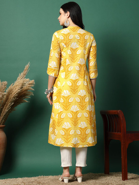 Sangria Floral Printed Pure Cotton Mandarin Collar Thread Work A-Line Kurta - Image 4