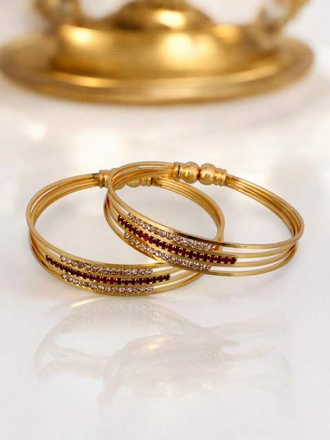 LUCKY JEWELLERY Pack Of 2 18k One Gram Gold-Plated Artificial Stone Studded Bangles - Image 6