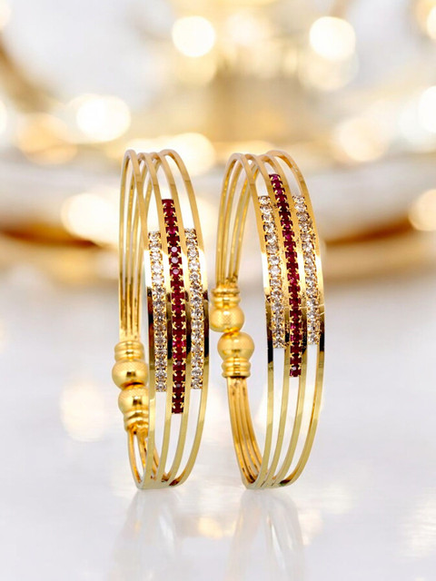 LUCKY JEWELLERY Pack Of 2 18k One Gram Gold-Plated Artificial Stone Studded Bangles - Image 5
