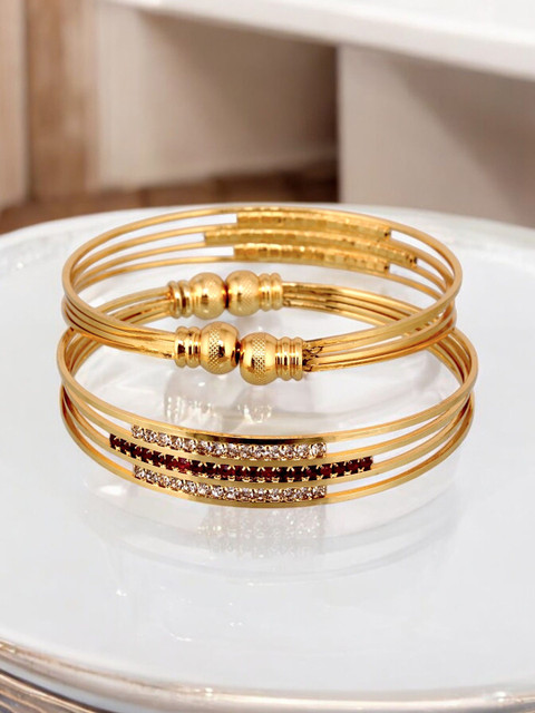 LUCKY JEWELLERY Pack Of 2 18k One Gram Gold-Plated Artificial Stone Studded Bangles - Image 2