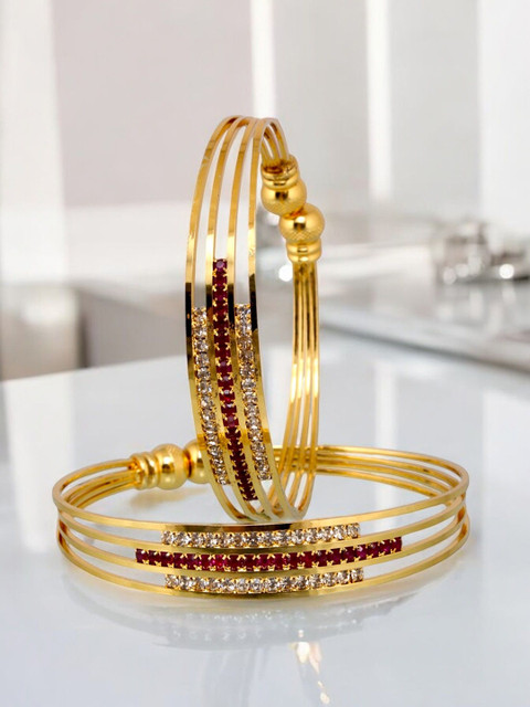 LUCKY JEWELLERY Pack Of 2 18k One Gram Gold-Plated Artificial Stone Studded Bangles - Image 4
