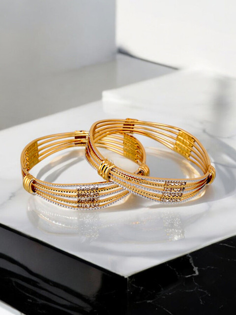 LUCKY JEWELLERY Set of 2 Stone Studded 18KT One Gram Gold Plated Bangles - Image 5