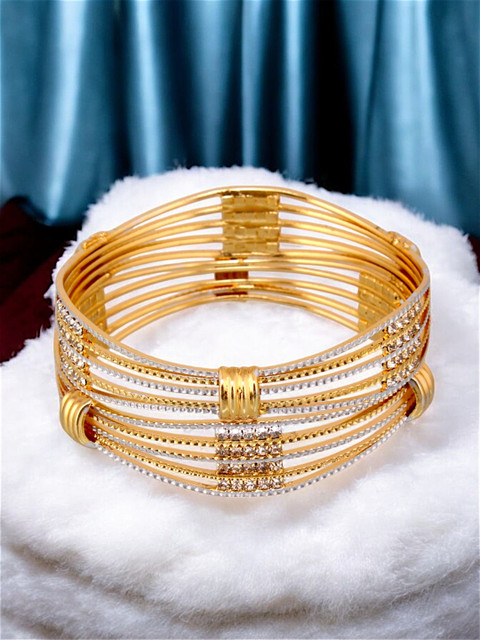 LUCKY JEWELLERY Set of 2 Stone Studded 18KT One Gram Gold Plated Bangles - Image 6