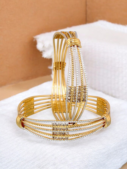 LUCKY JEWELLERY Set of 2 Stone Studded 18KT One Gram Gold Plated Bangles - Image 3