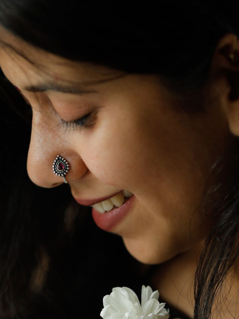 House of Aadyaa Parna Sterling Silver Oxidised Stud Nosepin