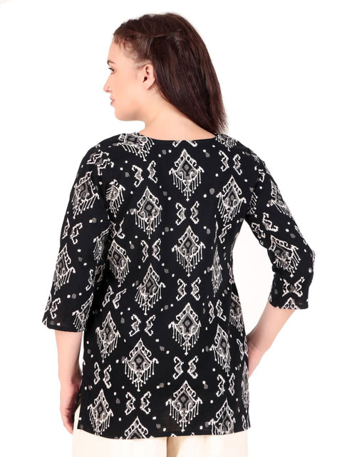 Magnetism Jaipuri traditional ikkat printed black short kurti with detachable linning - Image 5
