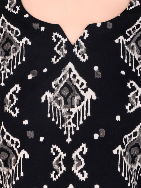 Magnetism Jaipuri traditional ikkat printed black short kurti with detachable linning - Image 3