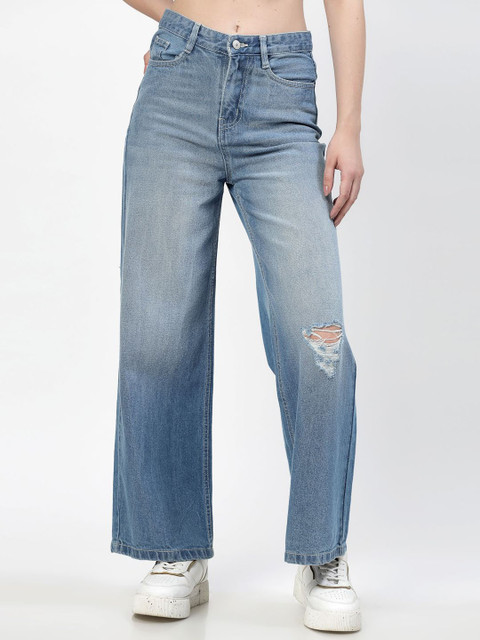 COSMIC Women Pure Cotton Straight Fit Mildly Distressed Jeans