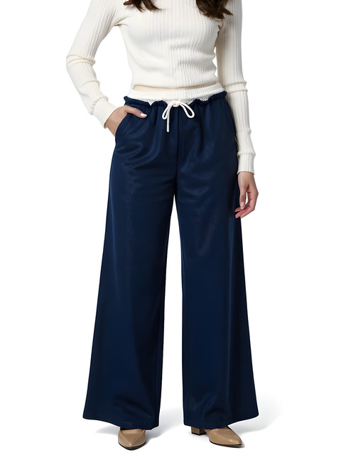 glitchez Women Wide Leg Mock-Layered Waistband Trousers