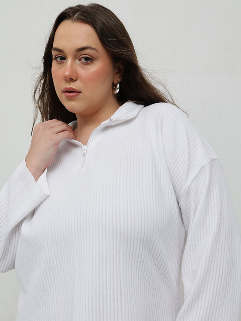 CURVY STREET Plus Size Striped High Neck T-Shirt With Trouser - Image 2