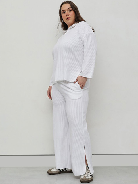 CURVY STREET Plus Size Striped High Neck T-Shirt With Trouser - Image 4