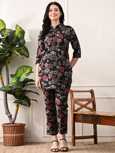 Floral Printed Shirt Collar Cotton Co-Ords Set