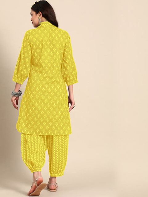 Lookmark Mustard Floral Printed V-Neck Straight Kurta with Salwar - Image 5
