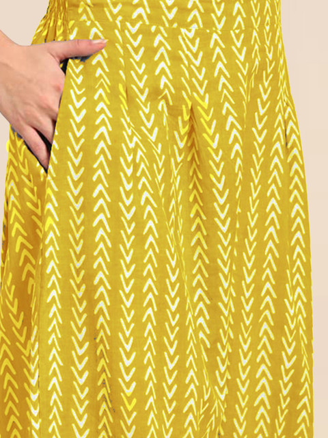 Lookmark Mustard Floral Printed V-Neck Straight Kurta with Salwar - Image 3