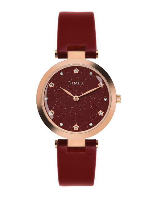 Timex Women Brass Printed Dial & Leather Straps Analogue Watch TWEL19205