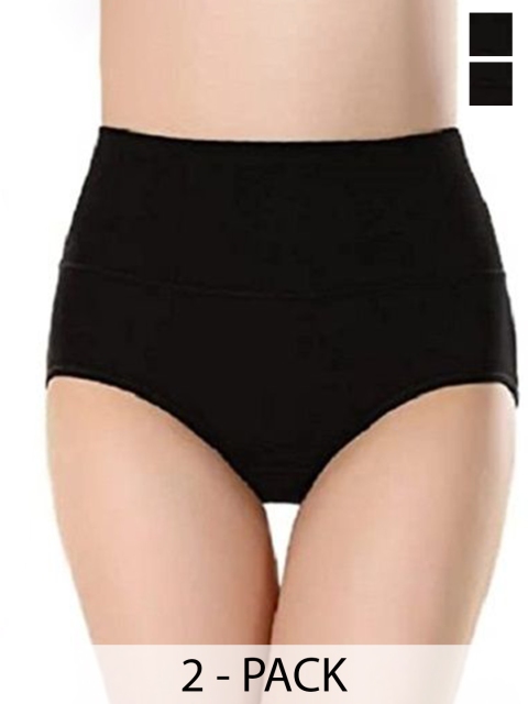 Diving Deep Pack Of 2 Cotton High-Rise Hipster Briefs Black & Black HR_XS